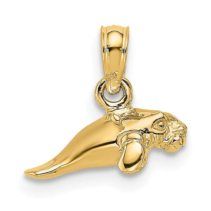 14K Yellow Gold 3-Dimensional Polished Finish Small Size Swimming Manatee Design Charm Pendant