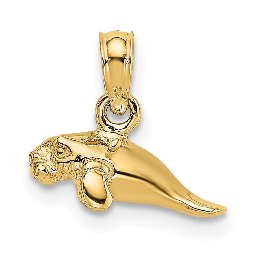 14K Yellow Gold 3-Dimensional Polished Finish Small Size Swimming Manatee Design Charm Pendant