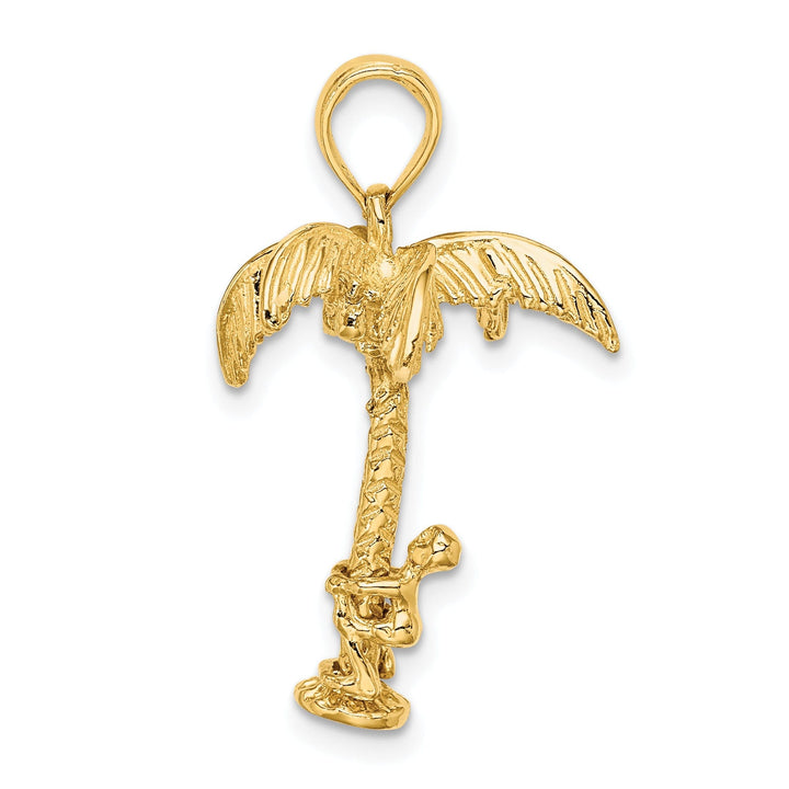 14K Yellow Gold Polished Texture Finish Moveable 3-Dimensional Man Climing Palm Tree Charm Pendant