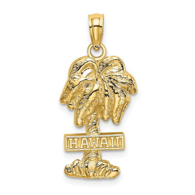 14K Yellow Gold Polished Texture Finish HAWAII Sign on Palm Tree Design Charm Pendant at $ 132.91 only from Jewelryshopping.com