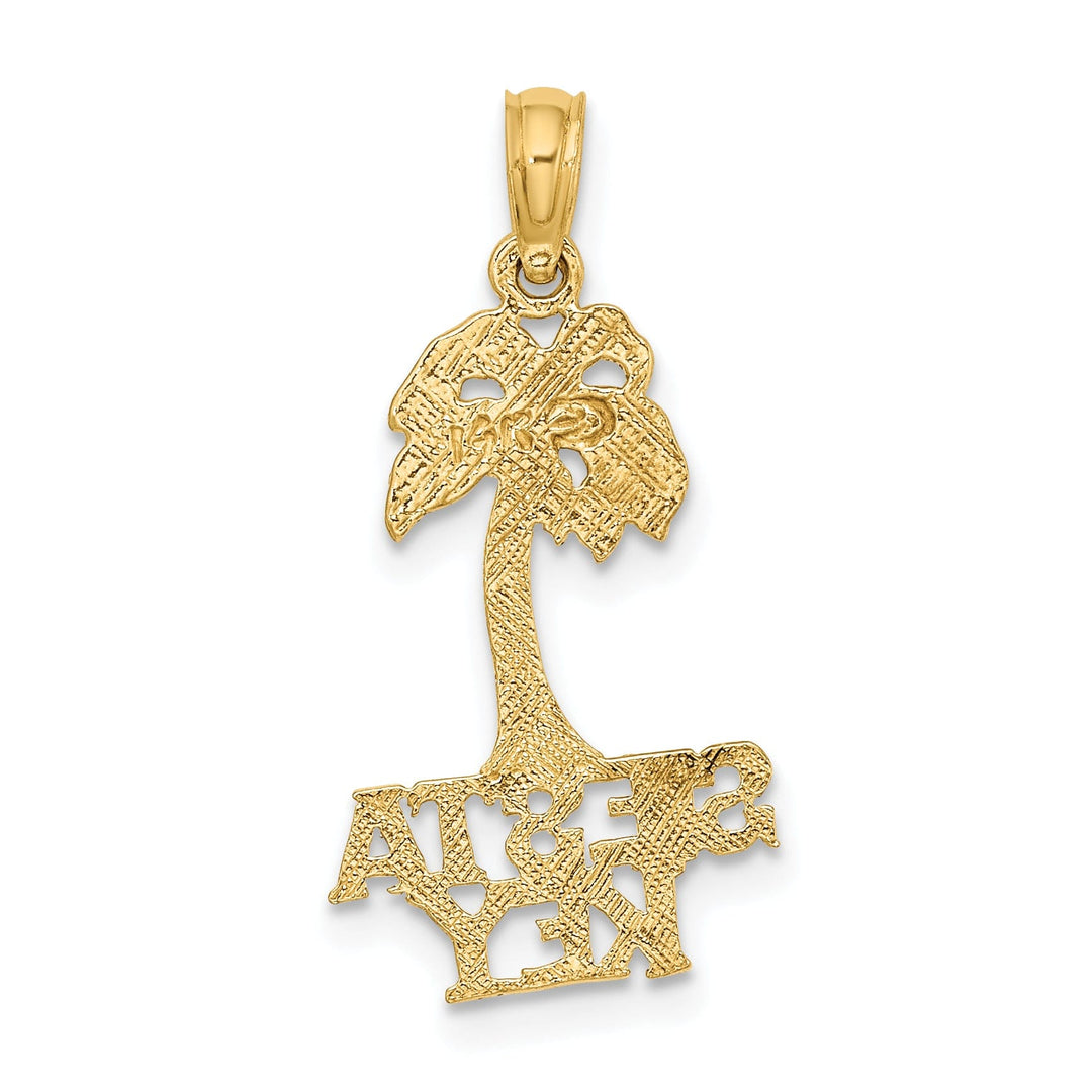 14K Yellow Gold Polished Texture Finish SIESTA KEY Under Palm Tree Sign Charm Pendant