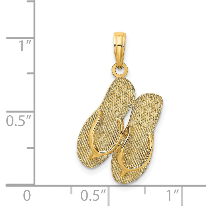 14K Yellow Gold Polished Textured Finish Large SAN DIEGO Double Flip-Flop Sandles Charm Pendant