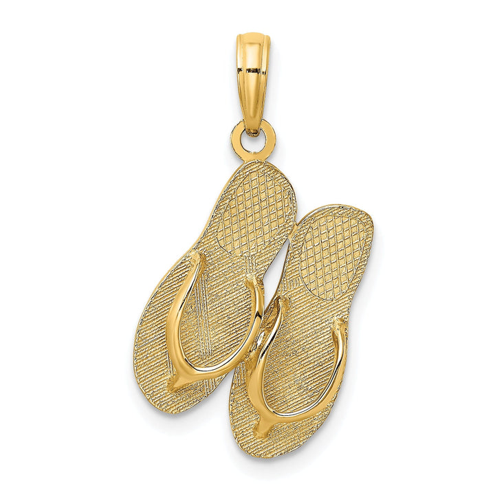 14K Yellow Gold Polished Textured Finish Large SAN DIEGO Double Flip-Flop Sandles Charm Pendant