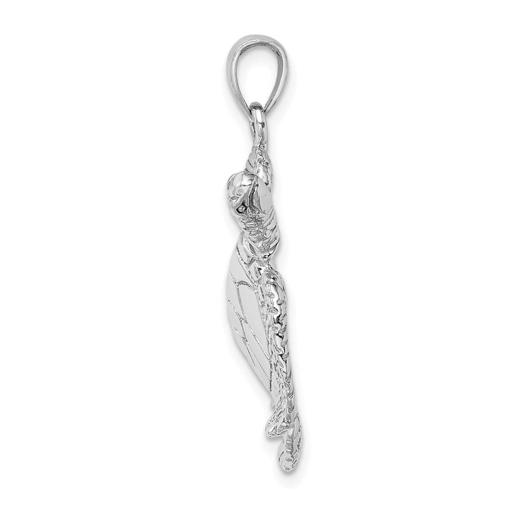 14K White Gold Large Solid Casted Polished and Textured Finish Swimming Sea Turtle Charm Pendant