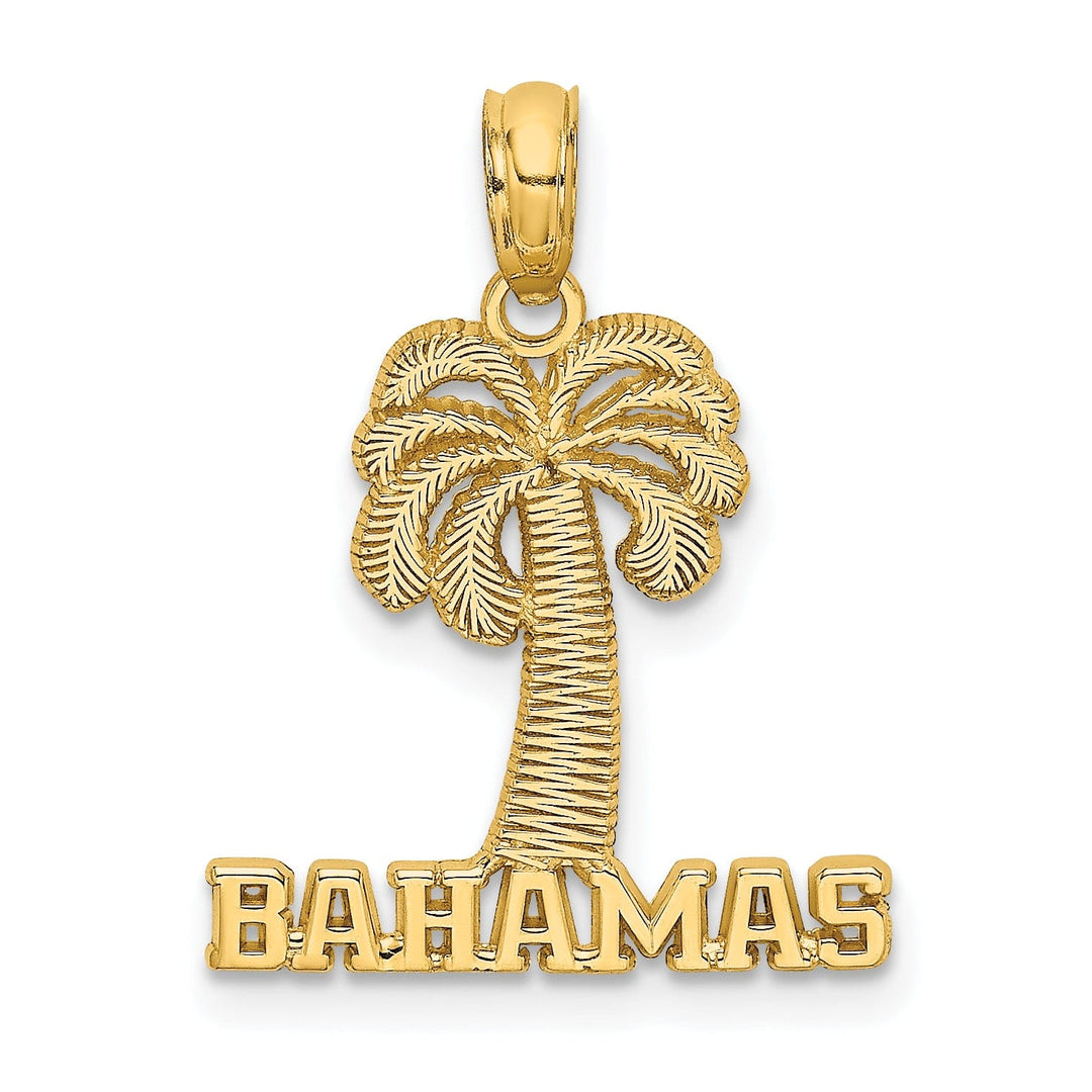 14K Yellow Gold Polished Texture Finish BAHAMAS Under Palm Tree Charm Pendant