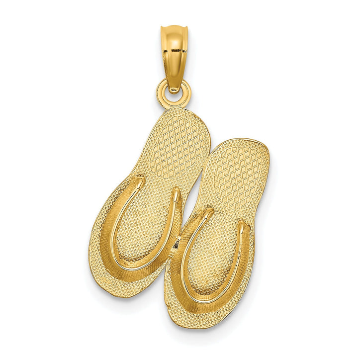 14K Yellow Gold Polished Textured Finish 3-Dimensional Large Size KEY WEST Double Flip Flop Sandles Charm Pendant