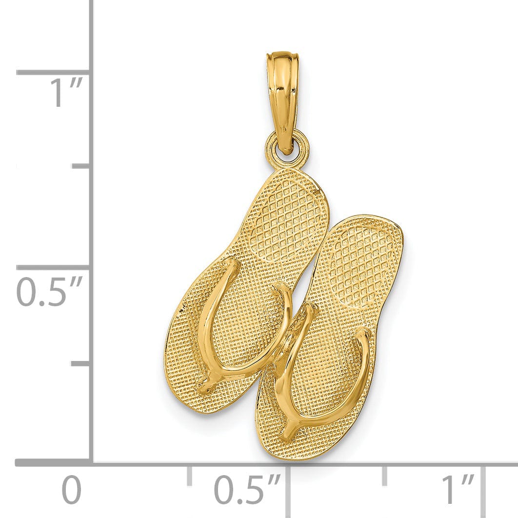 14K Yellow Gold Textured Polished 3-Dimensional Saint THOMAS Reversible Flip Flop Sandles Charm Pendant