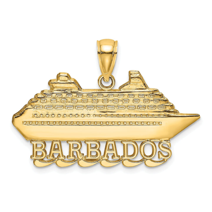 14K Yellow Gold Polished Finish BARBADOS Under Cruise Ship Charm Pendant