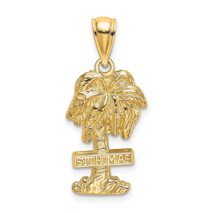 14K Yellow Gold Textured Polished Finish Saint THOMAS Under Palm Tree Charm Pendant