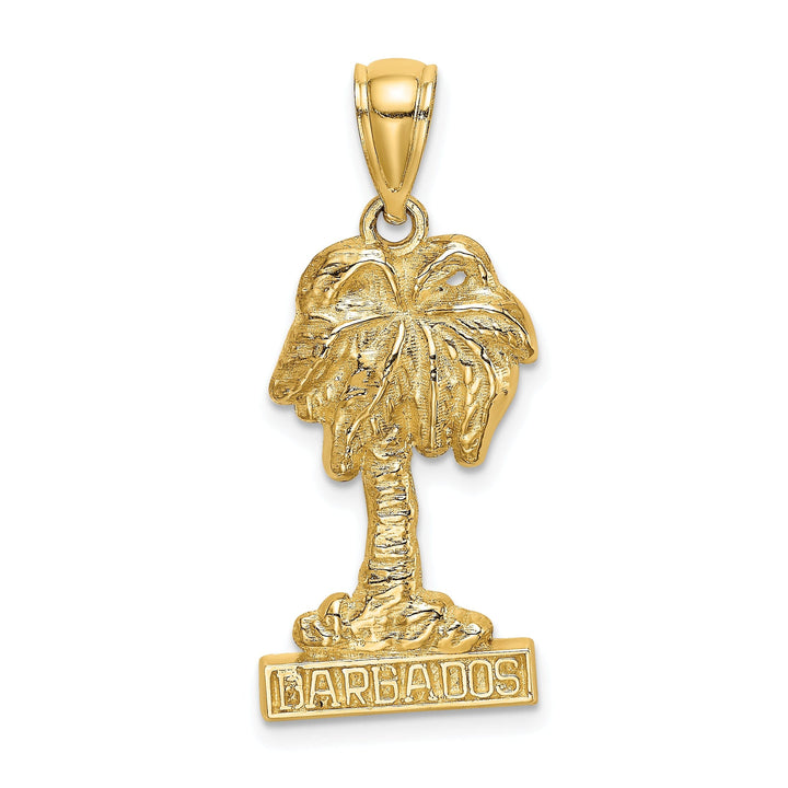 14K Yellow Gold Textured Polished Finish BARRADOS Under Palm Tree Charm Pendant