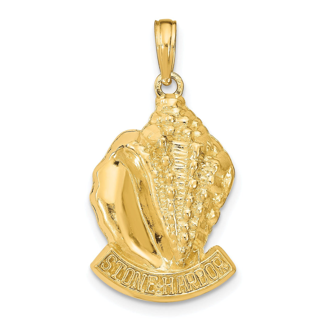 14k Yellow Gold Polished Textured Finish STONE HARBOR, New Jersey Conch Sea Shell Charm Pendant