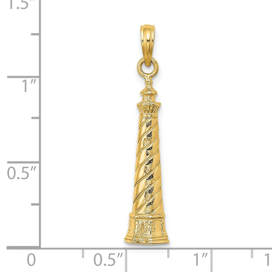 14K Yellow Gold Polished Finish 2-D Cape Hatteras Lighthouse Charm