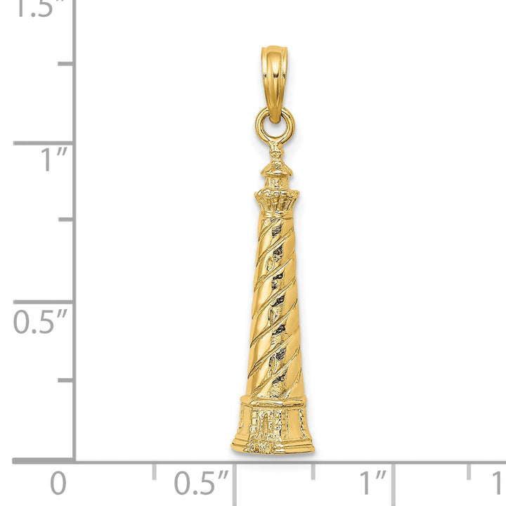 14K Yellow Gold Polished Finish 2-D Cape Hatteras Lighthouse Charm
