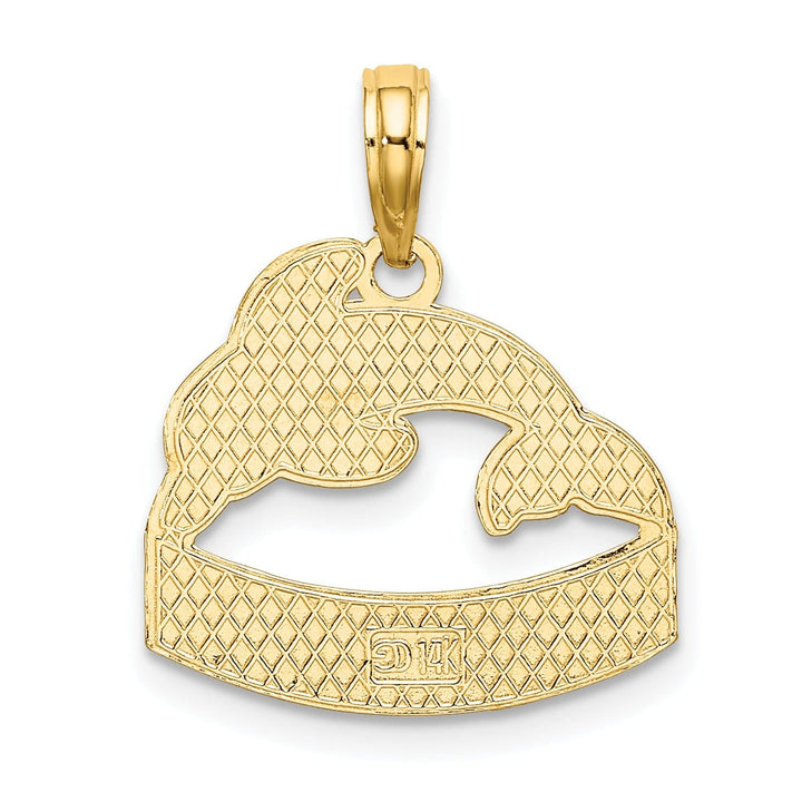 14K Yellow Gold Polished Textured Finish SAN DIEGO Banner Sign Dolphins Charm Pendant