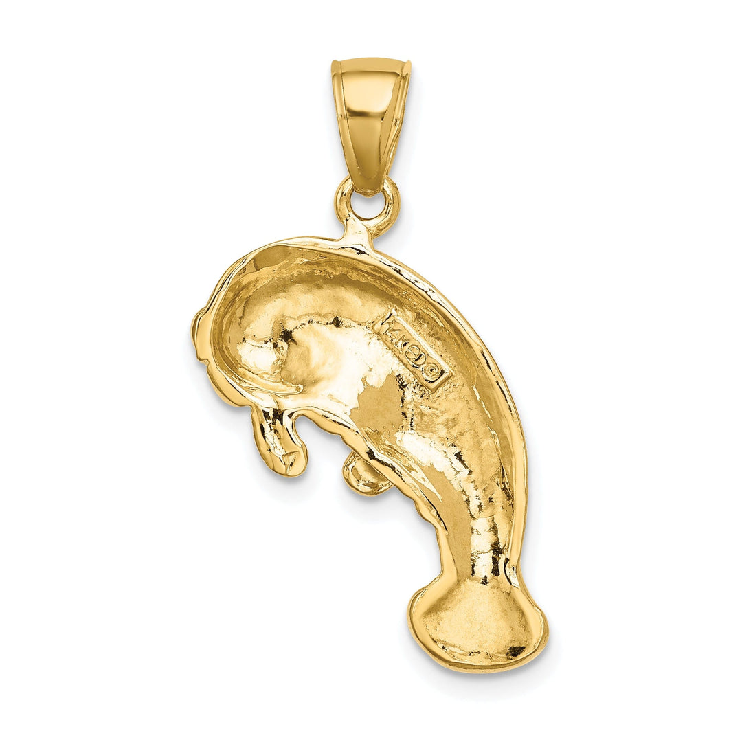 14K Yellow Gold 2-D Polished Finish Swimming Manatee Design Pendant