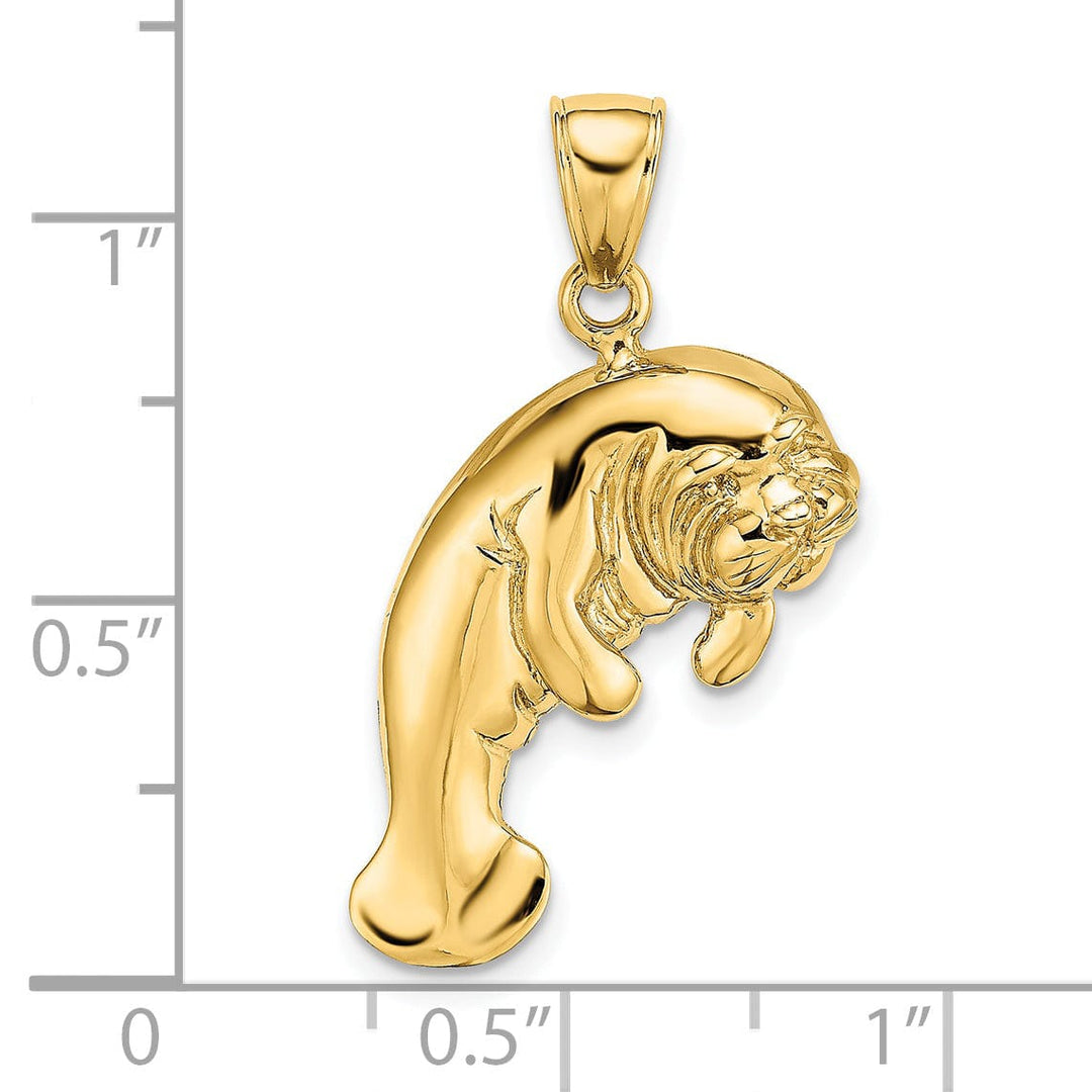 14K Yellow Gold 2-D Polished Finish Swimming Manatee Design Pendant