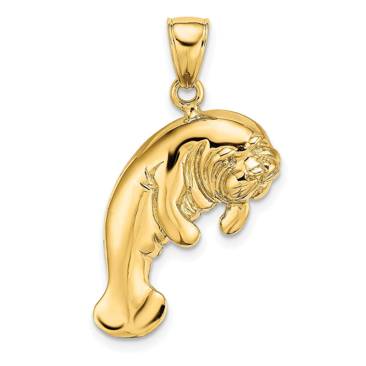 14K Yellow Gold 2-D Polished Finish Swimming Manatee Design Pendant