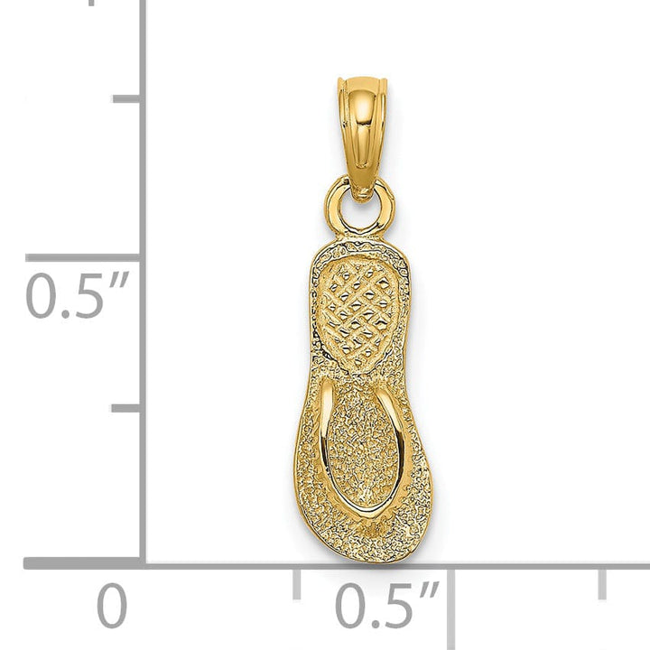 14K Yellow Gold Textured Polished Finish Single Flip-Flop Sandle with Strap Charm Pendant