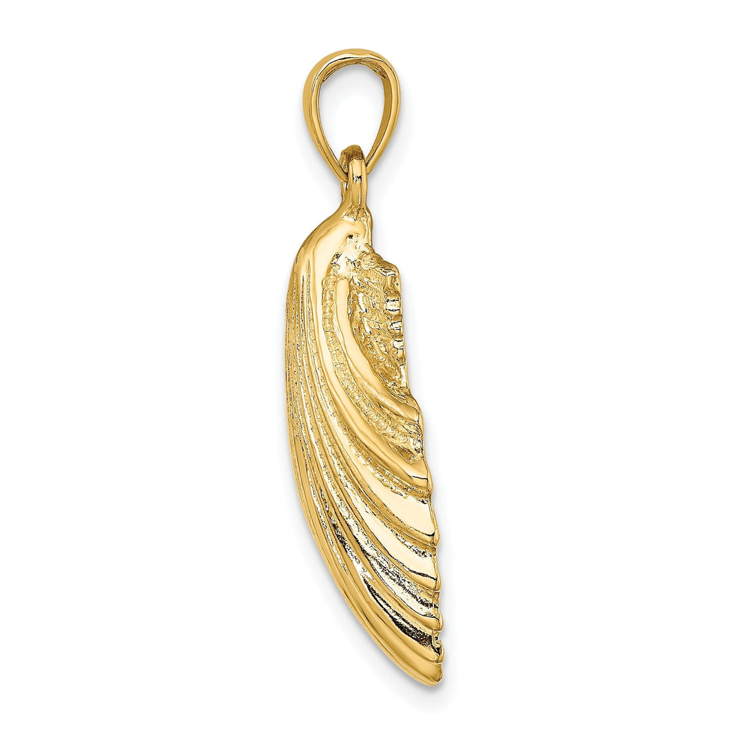 14K Yellow Gold Polished Textured Finish Sea Scallop Shell Charm Pendant