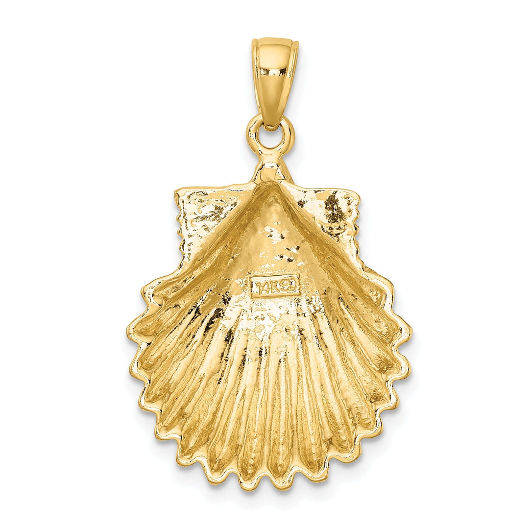 14K Yellow Gold Polished Textured Finish Sea Scallop Shell Charm Pendant