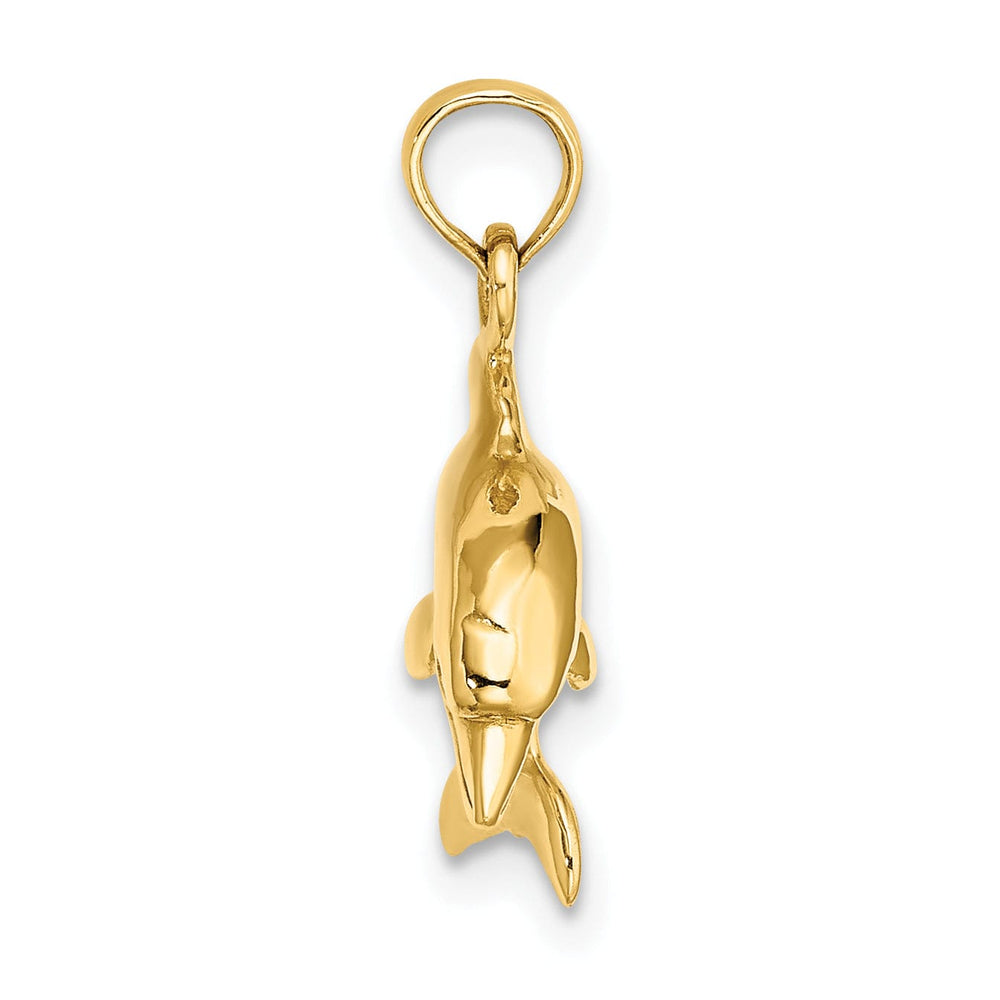 14K Yellow Gold Textured Polished Finish 3-Dimensional Dolphin Jumping Swimming Design Charm Pendant
