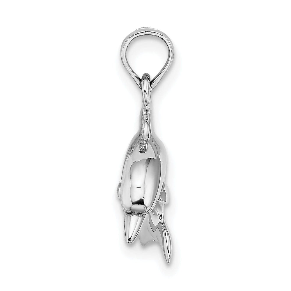 14K White Gold Textured Polished Finish 3-Dimensional Dolphin Jumping Swimming Design Charm Pendant