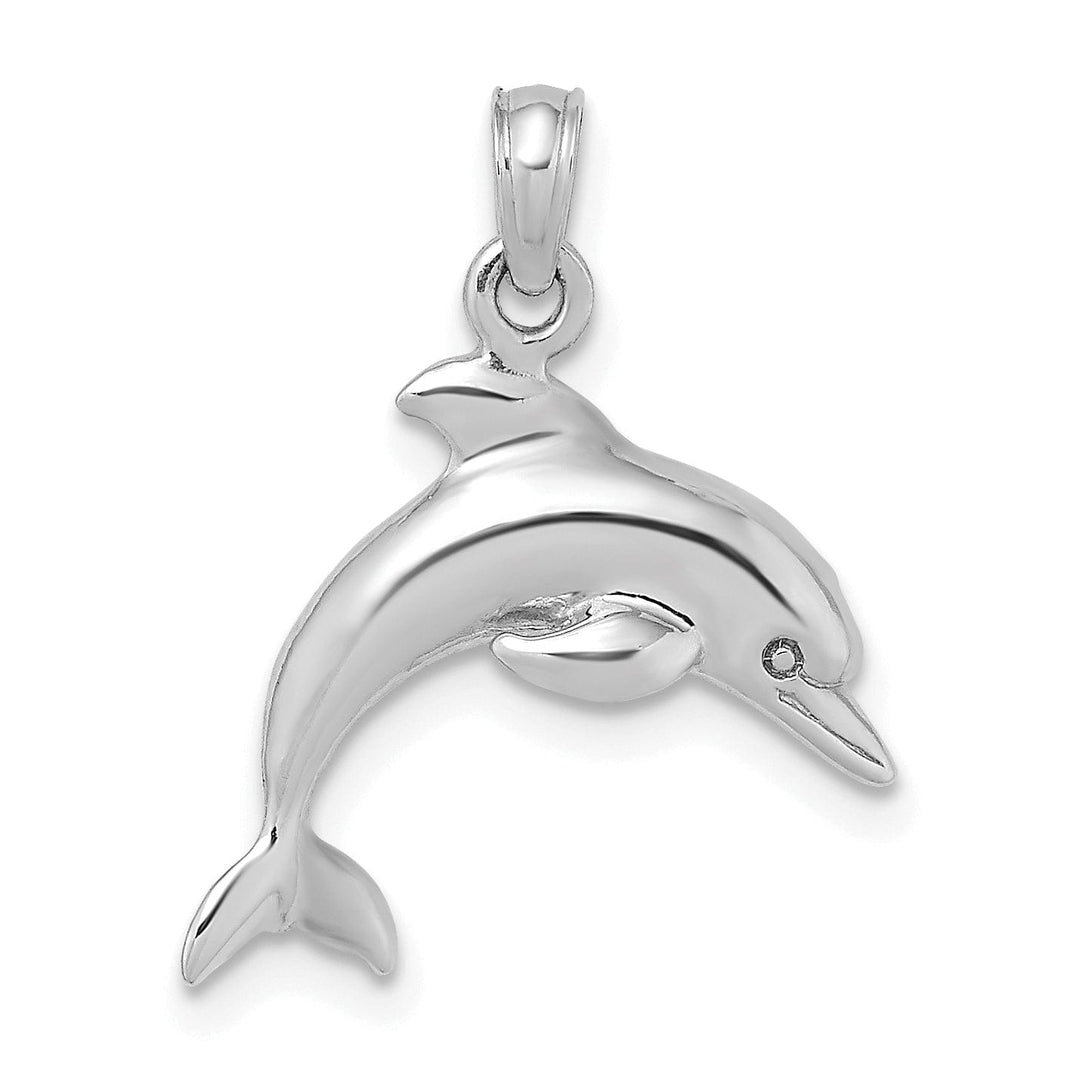 14K White Gold Textured Polished Finish 3-Dimensional Dolphin Jumping Swimming Design Charm Pendant
