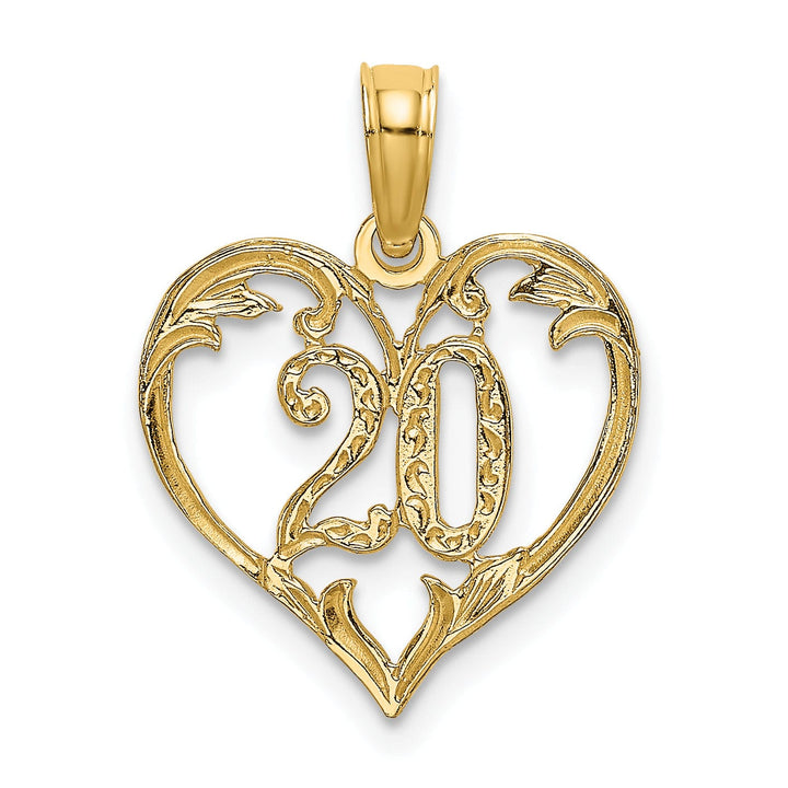 14K Yellow Gold Solid Polished Textured Finish Age 20 In Heart Shape Design Charm Pendant