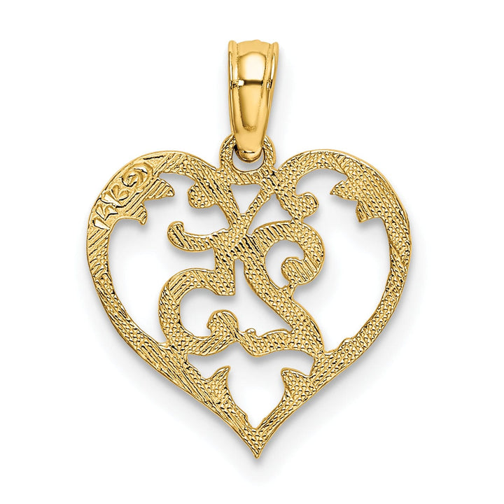 14K Yellow Gold Solid Polished Textured Finish Age 25 In Heart Shape Design Charm Pendant