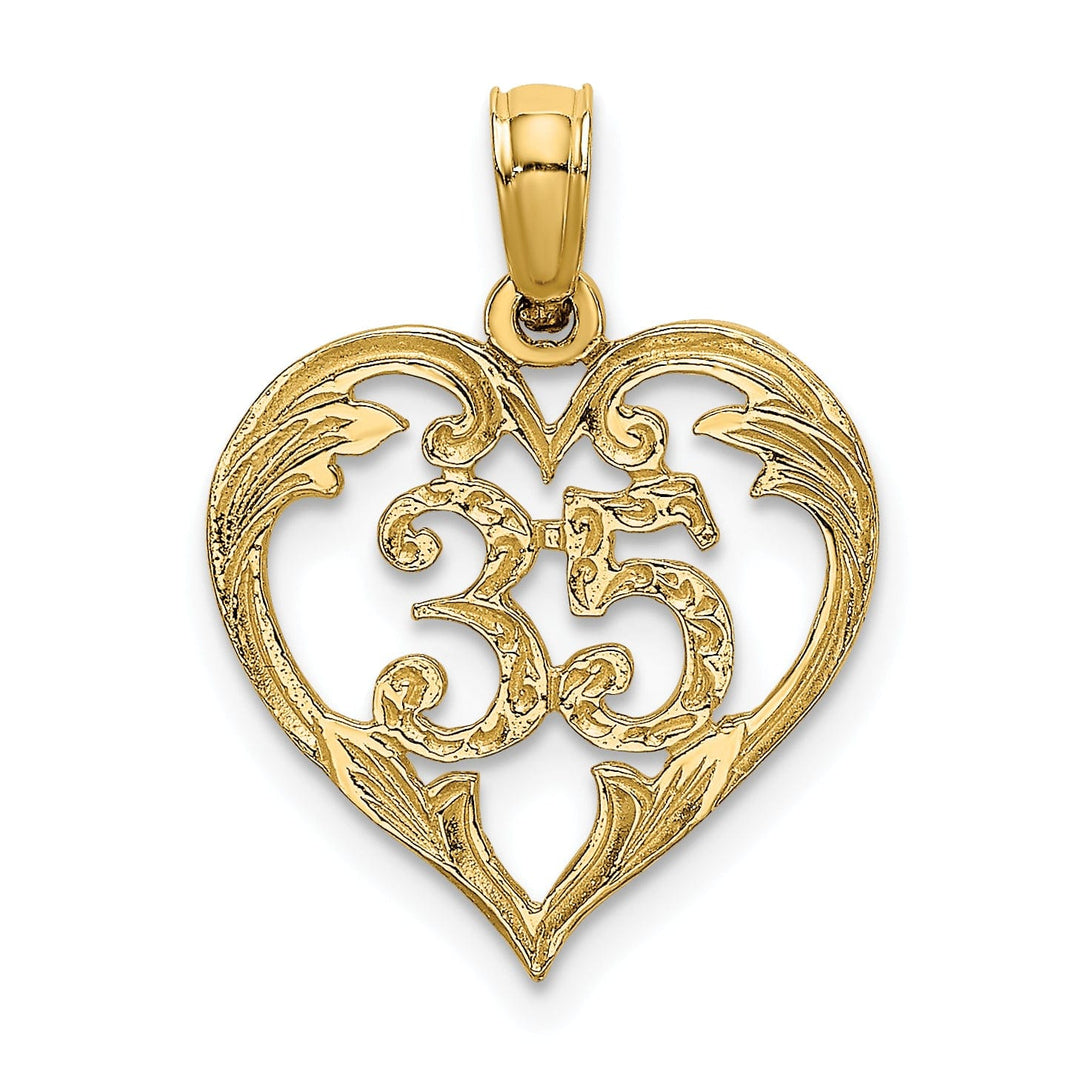 14K Yellow Gold Solid Polished Textured Finish Age 35 In Heart Shape Design Charm Pendant