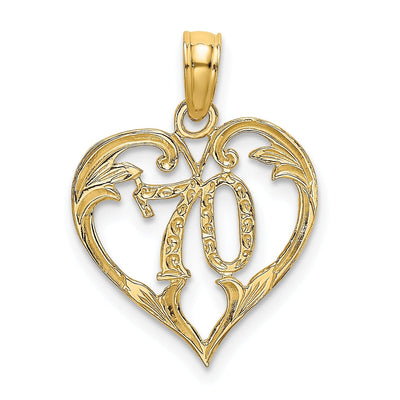 14K Yellow Gold Solid Polished Textured Finish Age 70 In Heart Shape Design Charm Pendant at $ 50.94 only from Jewelryshopping.com