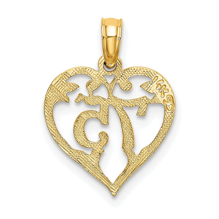 14K Yellow Gold Solid Polished Textured Finish Age 75 In Heart Shape Design Charm Pendant