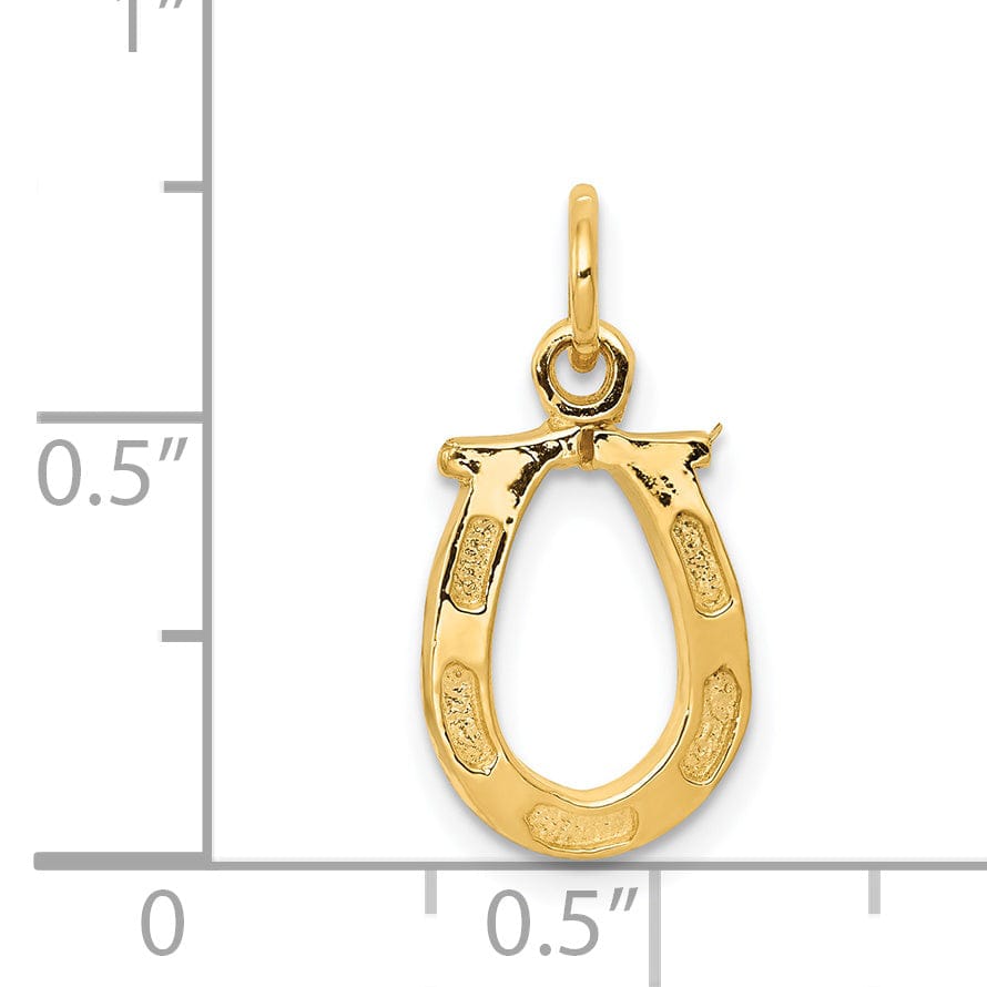 14k Yellow Gold Solid Polished Textured Finish Flat Back Horseshoe Charm Pendant