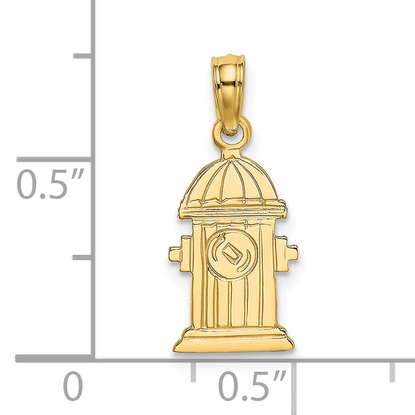 14K Yellow Gold Textured Polished Engraved Finish Fire Hydrant Charm Pendant