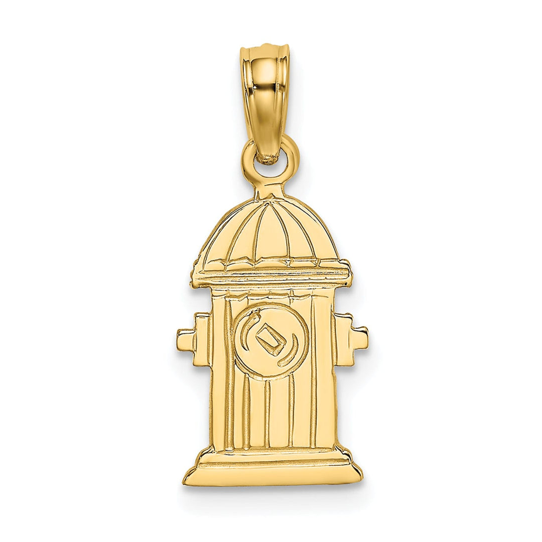 14K Yellow Gold Textured Polished Engraved Finish Fire Hydrant Charm Pendant