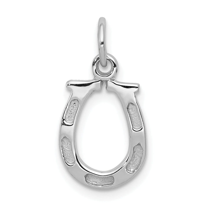 14k White Gold Solid Polished Textured Finish Flat Back Horseshoe Charm Pendant