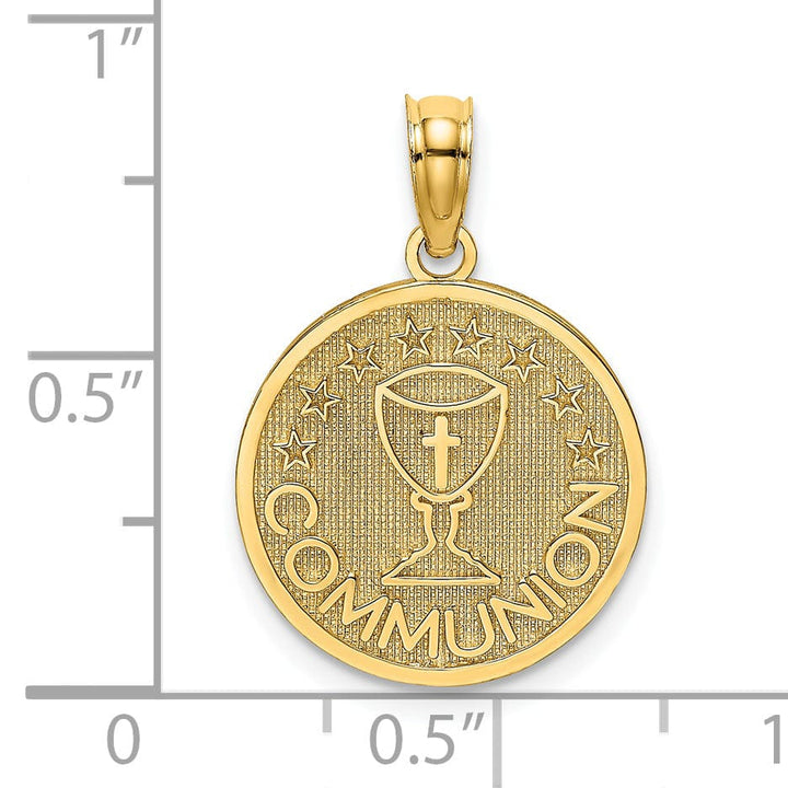 14K Yellow Gold Solid Communion Chalice Cup on Round Disc Pendant