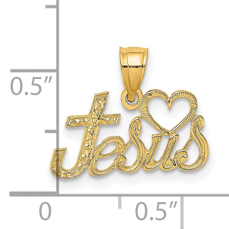 14K Yellow Gold Texture Polished LOVE JESUS Script with Heart Pendant