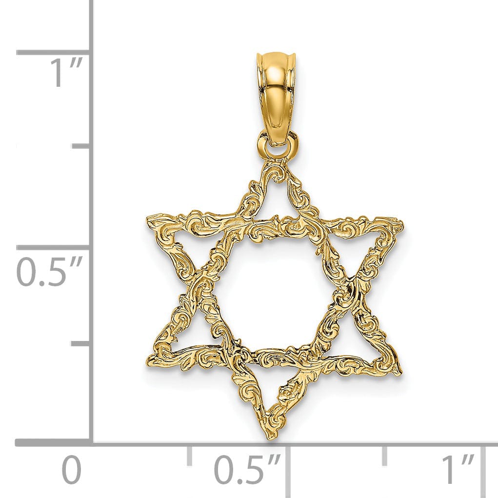 14K Yellow Gold Texture Polish Finish Flat Back Star of David Pendant