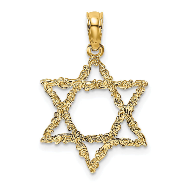 14K Yellow Gold Texture Polish Finish Flat Back Star of David Pendant