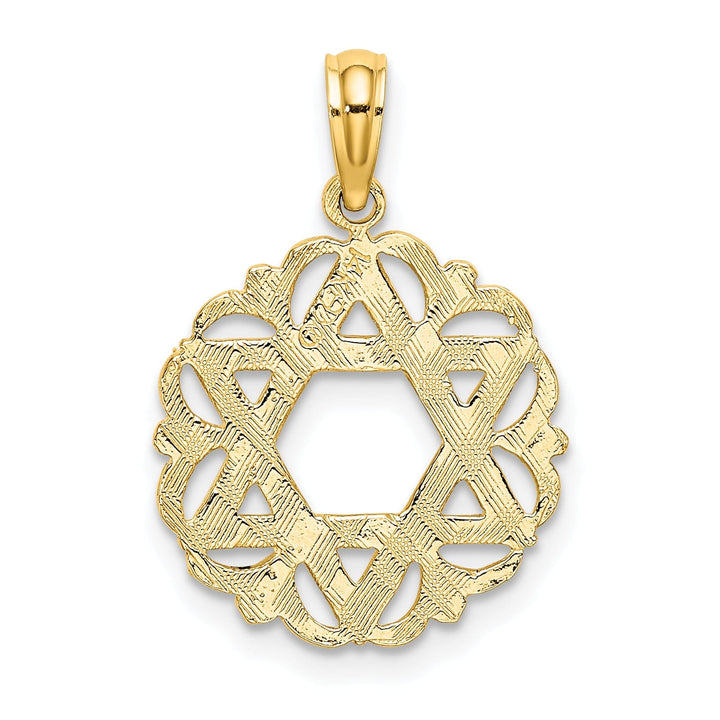 14K Yellow Gold Polished Star Of David In Scalloped Circle Pendant