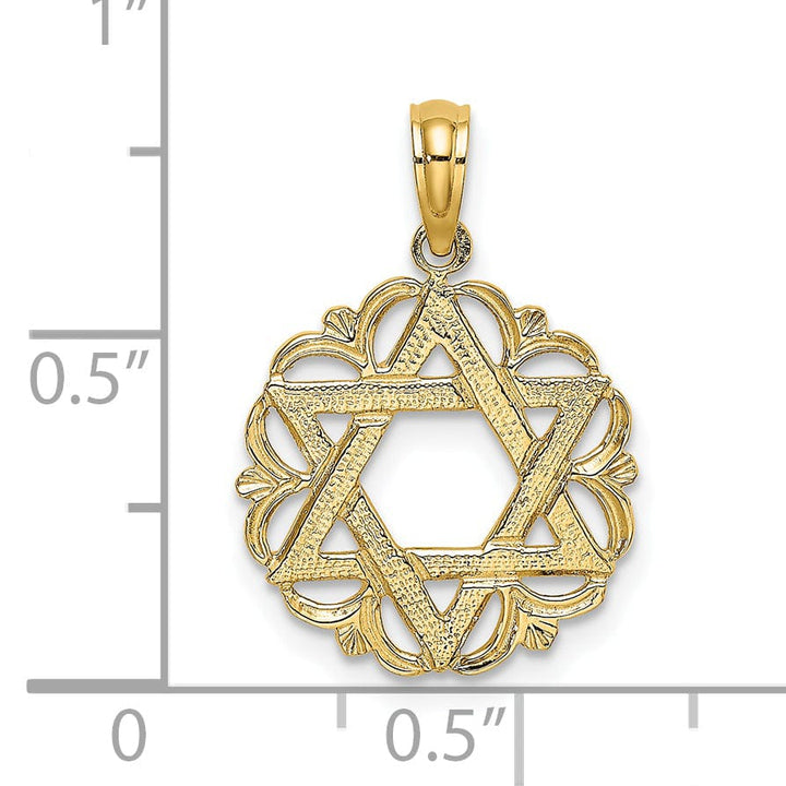 14K Yellow Gold Polished Star Of David In Scalloped Circle Pendant