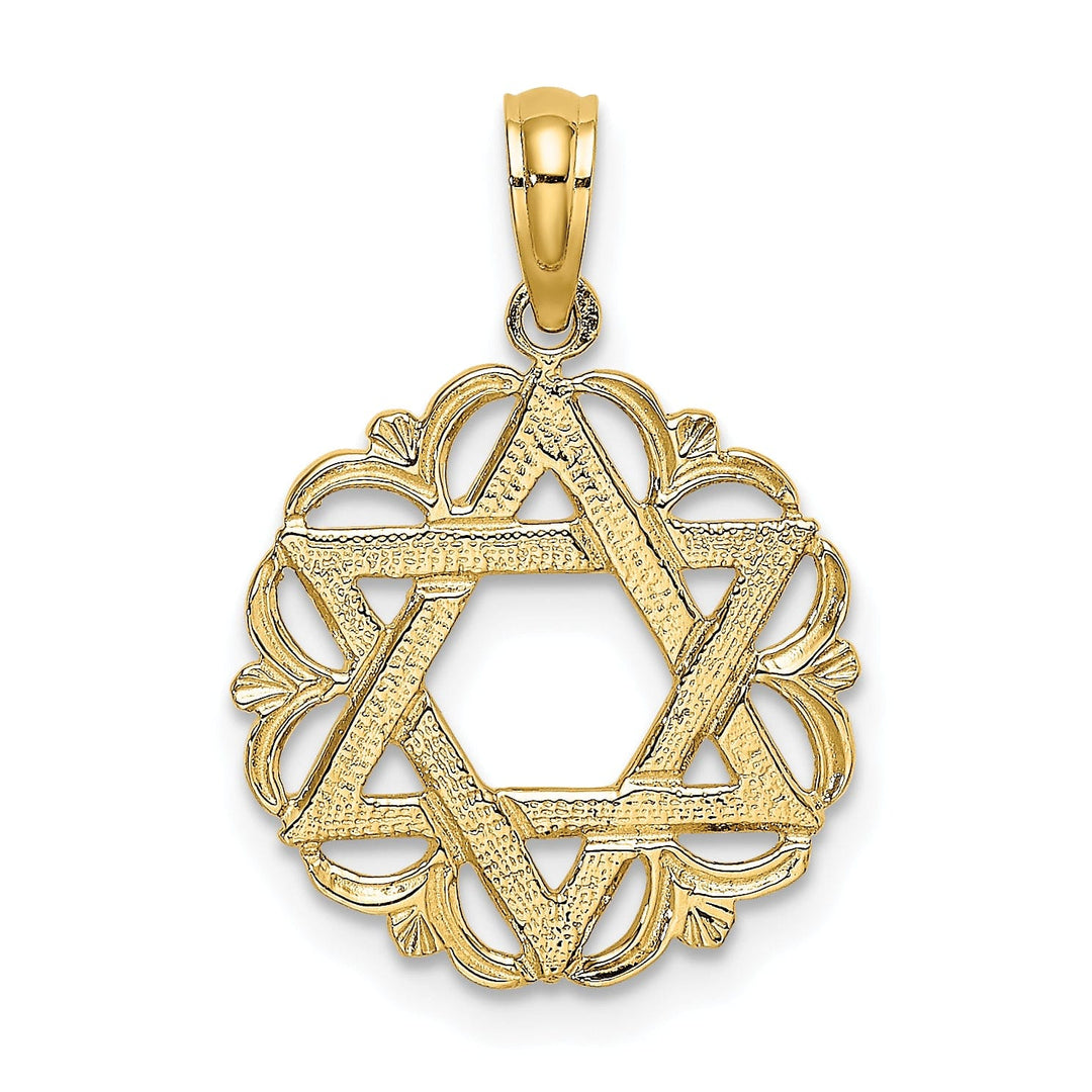 14K Yellow Gold Polished Star Of David In Scalloped Circle Pendant