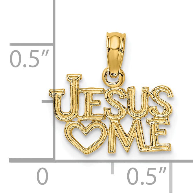 14K Yellow Gold Texture Polished JESUS ME Script with Heart Pendant