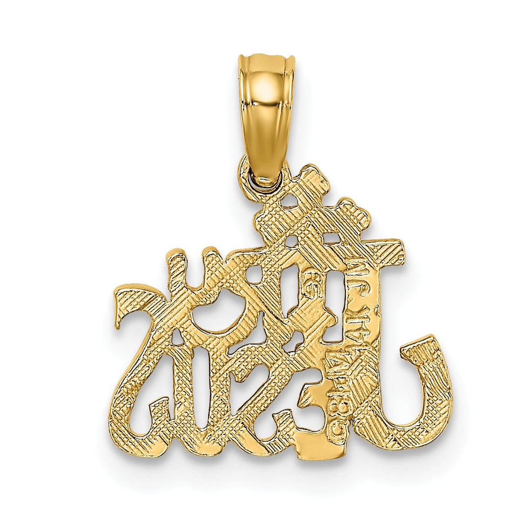 14K Yellow Gold Texture Polished Try JESUS Script with Cross Pendant