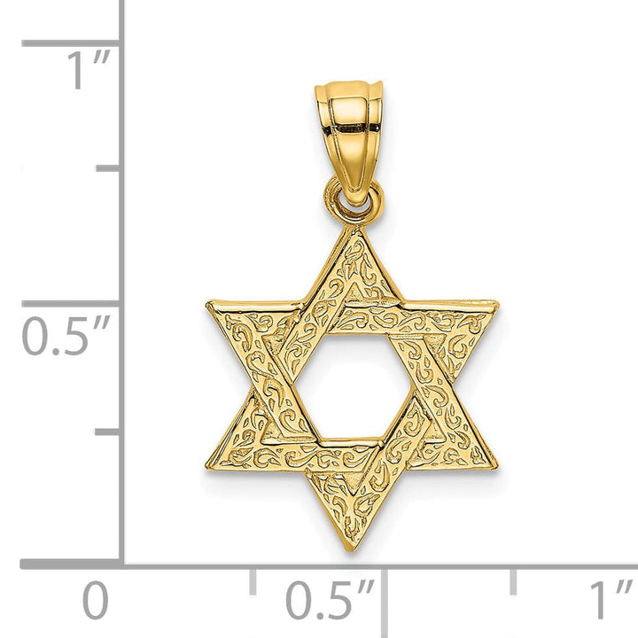 14K Yellow Gold Polished Swirls Finish Star Of David Charm Pendant