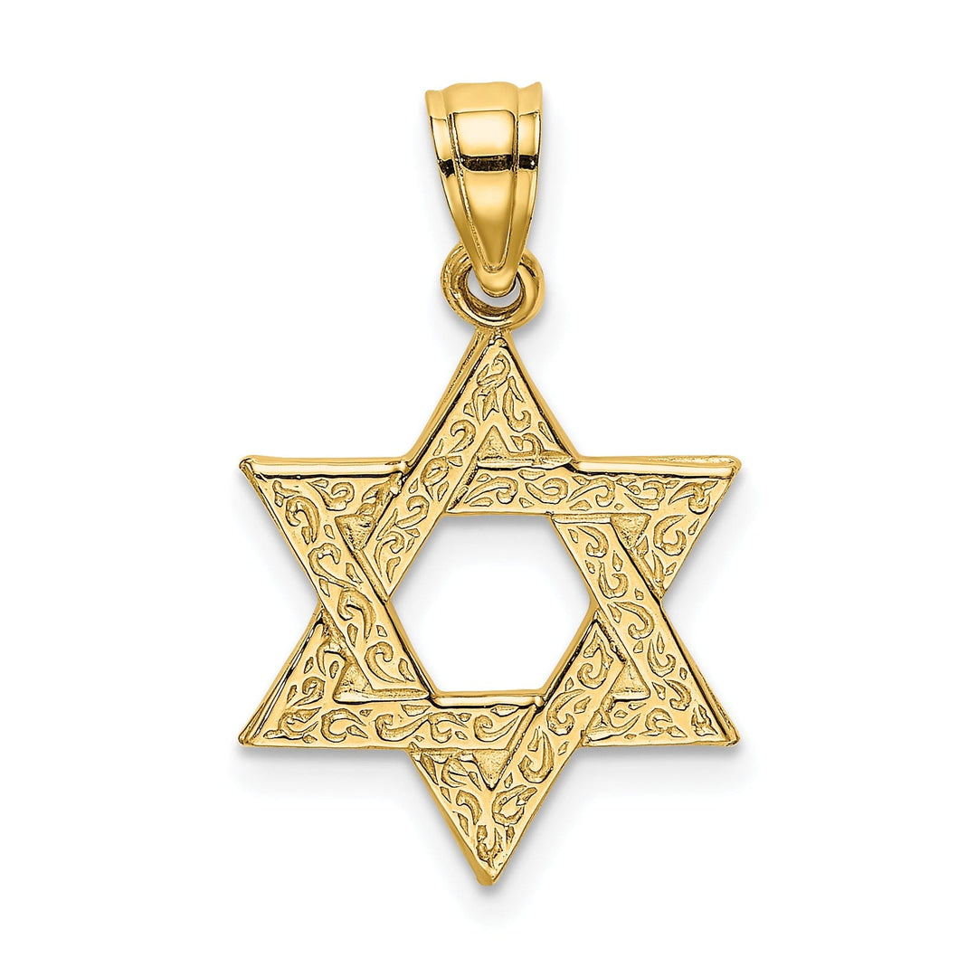 14K Yellow Gold Polished Swirls Finish Star Of David Charm Pendant