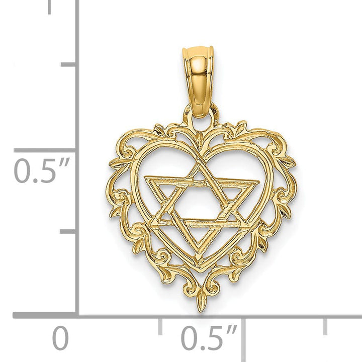 14K Yellow Gold Polished Finish Star Of David In Heart Shape Pendant