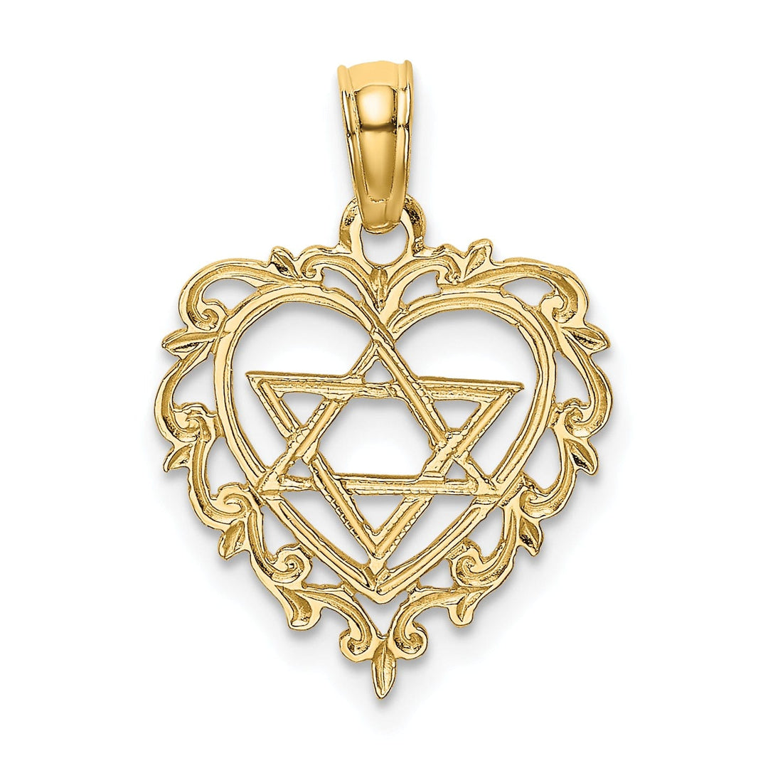 14K Yellow Gold Polished Finish Star Of David In Heart Shape Pendant