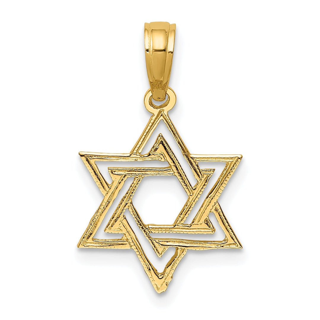 14K Yellow Gold Polished Texture Finish Star Of David Pendant